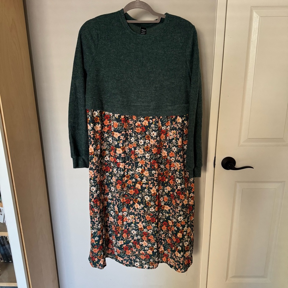 Green and Floral Long Sleeve Maternity Dress